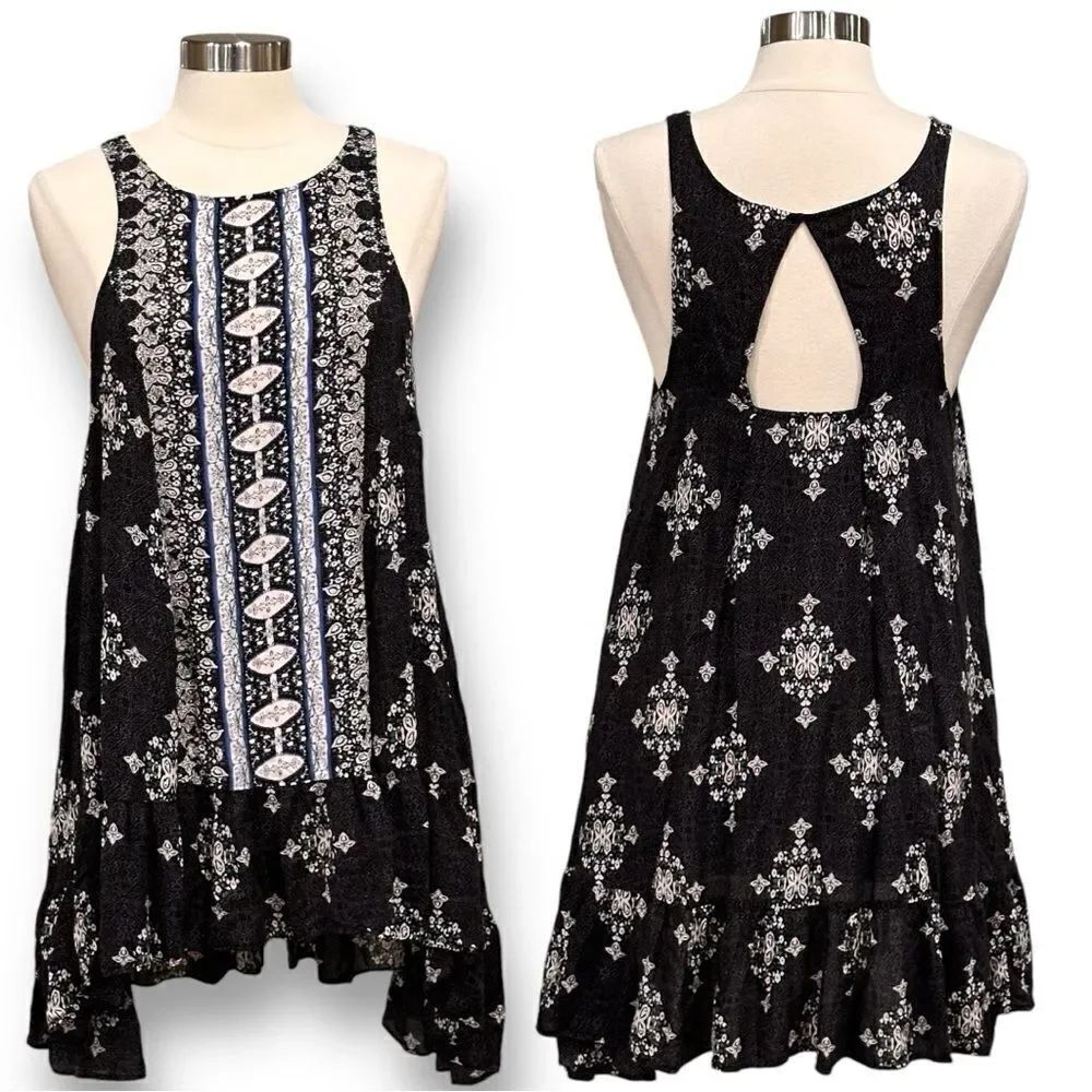 FREE PEOPLE Women’s Ruffled Asymmetrical Hem Sleeveless Cutout Back Mini Dress